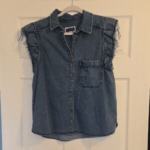 Pilcro Blue Denim Look Button Down Shirt Medium